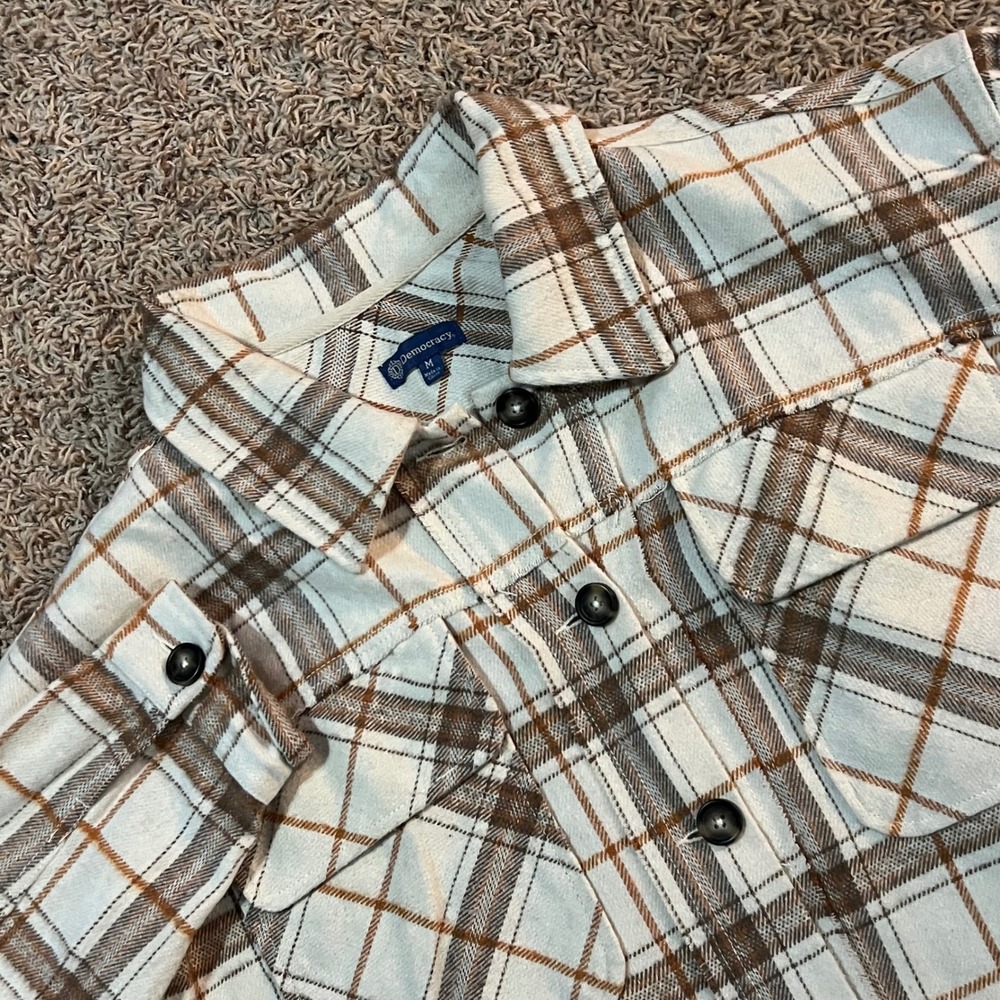 Democracy Plaid Long Sleeve Button Up Shirt‎ Jacket Shacket Women's Sz M